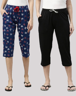 Kryptic Pure Cotton Capri relaxed fit with side pocket Women Dark Blue, Black Capri