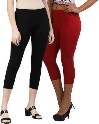 Rocksy 3/4th Capri leggings Women Black, Maroon Capri