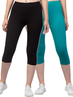 CKARFE Women Cotton Lycra Capri Women Blue, Black Capri