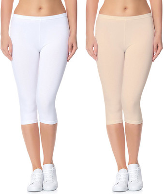 Lili Cotton Lycra 220 GSM Bio-Wash Women White, Beige Capri