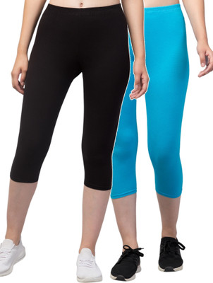 CKARFE Women Cotton Lycra Capri Women Light Blue, Black Capri