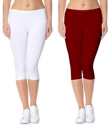 Kanna Fabric apris for Womens/Girls 3/4 Leggings for Women Capri of Women Women Maroon, White Capri