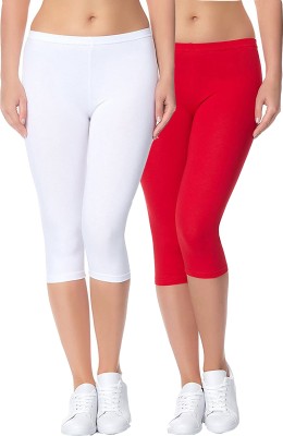 Swastik Stuffs Capri Leggings For Women White, Red Capri