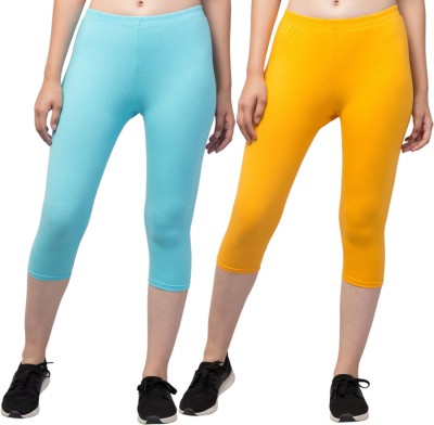 UllasPemium Cotton Lyvra Capri Women Light Blue, Yellow Capri