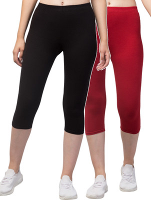 CKARFE Cakrfe Women Cotton Lycra Capri Women Red, Black Capri