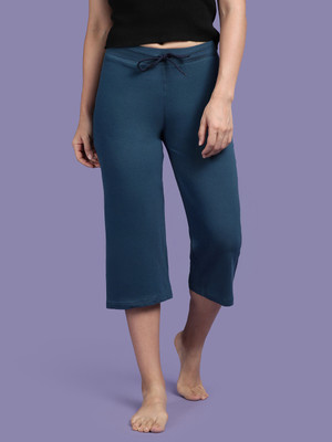 Kryptic cotton relaxed fit lounge capri with side pocket Women Light Blue Capri