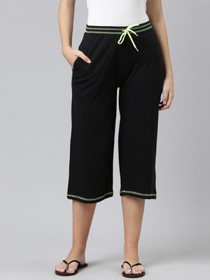 Kryptic cotton relaxed fit lounge capri with side pocket Women Black Capri