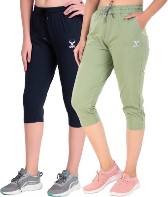 SEAPRINT Sporty Women’s Capri Leggings Perfect for Workouts & Outdoor Fun Women Dark Blue, Light Green Capri