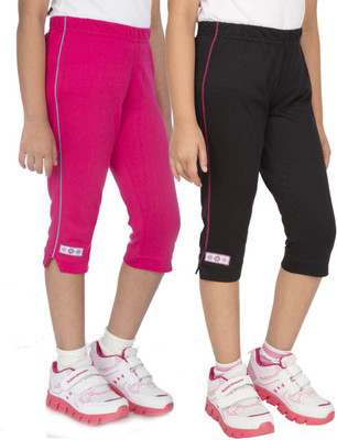 OCEAN RACE Capri For Girls Casual Self Design Cotton Blend(Multicolor Pack of 2)