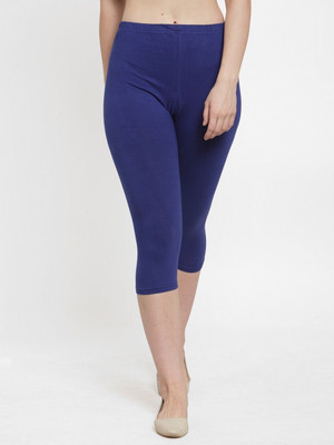 CKARFE Women Cotton Lycra Capri Women Blue Capri