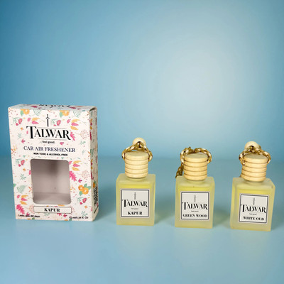 TALWAR Kapur, Green Wood, White Oud Car Freshener Diffuser Car Air Freshener Long Lasting Fragrance for fresh Aroma(3 x 10 ml)