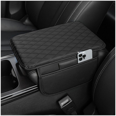 Whipbird Upgraded Microfiber Leather Car Armrest Cover Cushion with 2 Side Storage Bags, Car Armrest Pad Cushion