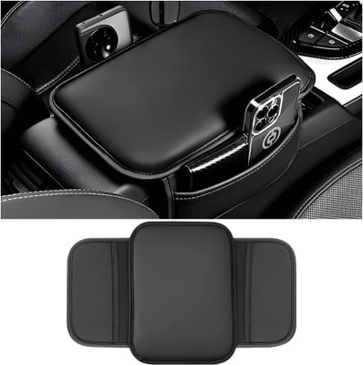 SKYZONE Car Armrest Cushion With Side Pockets Car Center Console Cover Leather Car Armrest Pad Cushion