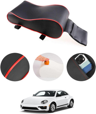 RKPSP Black with Red Piping PU Leather/Memory Foam Armrest Cushion Pad with Pocket-034 Car Armrest Pad Cushion