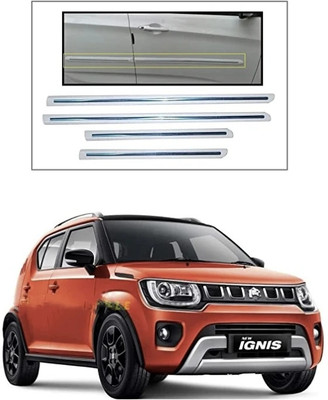 CARSHADE White with Chrome strip Side Beading Protector for MARUTI IGNIS ALL Model Car Beading Roll For Door(5 m)
