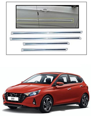 CARSHADE White with Chrome strip Side Beading Protector for i20 Model Car Beading Roll For Door(5 m)