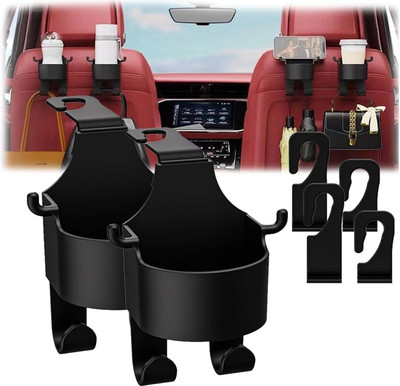 Augen 3 in 1 Multi-Functional Hook for Car Seat, Car Headrest Hidden Cup Hook Holde Car Bottle Holder(Plastic)