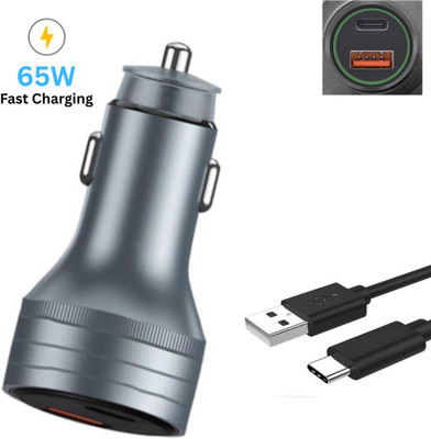 Chaebol 65 W Qualcomm 3.0 Turbo Car Charger(Silver, With USB Cable)