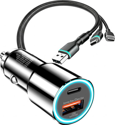 Primate 30 W Qualcomm 3.0 Turbo Car Charger(Silver, With USB Cable)