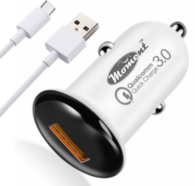 Moment 15 W Qualcomm Certified Turbo Car Charger(White, With USB Cable)