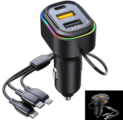 Huntindia 48 W Turbo Car Charger(Black, With USB Cable)