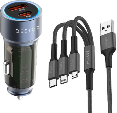 Bestor 145 W Turbo Car Charger(Black, With USB Cable)