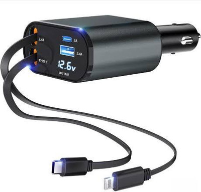 KVY 120 W Qualcomm Certified Turbo Car Charger(Grey, With USB Cable)