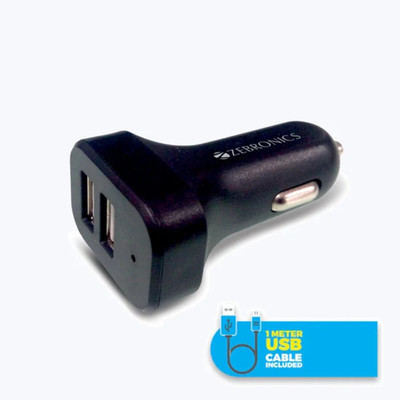 ZEBRONICS 2.1 Amp Turbo Car Charger(Black, With USB Cable)