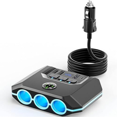 QAWACHH 12.4 W Qualcomm Certified Turbo Car Charger(Black, Light Blue, With USB Cable)