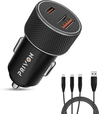 PRIVON 60 W Qualcomm Certified Turbo Car Charger(Black, With USB Cable)
