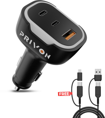 PRIVON 120 W Qualcomm Certified Turbo Car Charger(Black, With USB Cable)