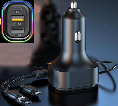 Huntindia 48 W Turbo Car Charger(Black, With USB Cable)
