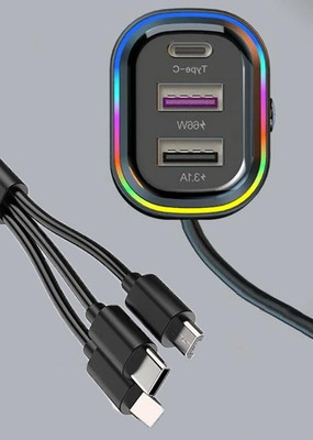 Huntindia 48 W Turbo Car Charger(Black, With USB Cable)