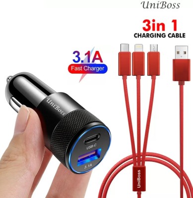 UniBoss 38 W Qualcomm 3.0 Turbo Car Charger(Black, Red, With USB Cable)