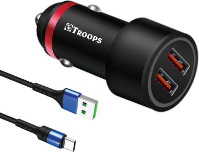 TP TROOPS 15 W Qualcomm Certified Turbo Car Charger(Black, With USB Cable)