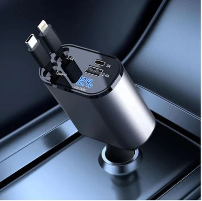 RGV 120 W Qualcomm Certified Turbo Car Charger(Grey, With USB Cable)