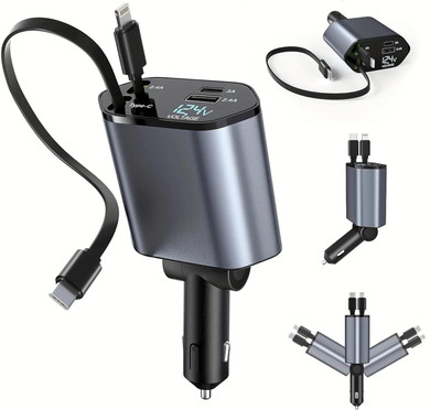 RETRACK 3 Amp Turbo Car Charger(Black, With USB Cable)