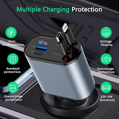 VEDRID 120 W Qualcomm Certified Turbo Car Charger(Grey, With USB Cable)