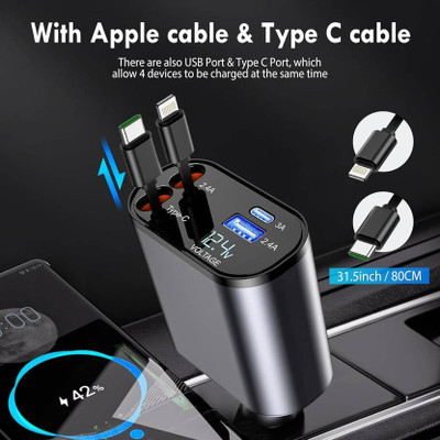 VEDRID 120 W Qualcomm Certified Turbo Car Charger(Grey, With USB Cable)