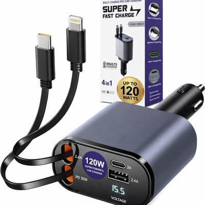 Monrix 120 W Turbo Car Charger(Black, With USB Cable)