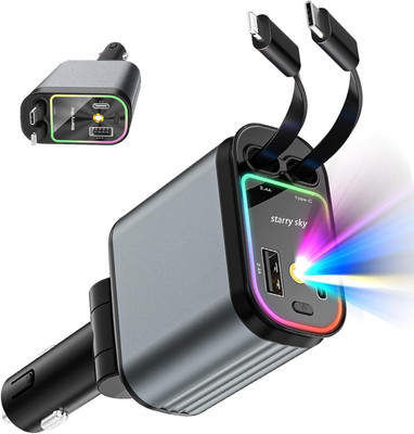 RODEX 66 W Qualcomm Certified Turbo Car Charger(Black, With USB Cable)