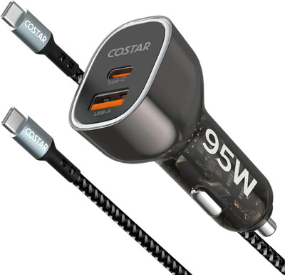 Costar 95 W Qualcomm 3.0 Turbo Car Charger(Black, White, With USB Cable)