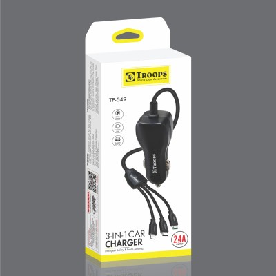 TP TROOPS 2.4 Amp Turbo Car Charger(Black, With USB Cable)