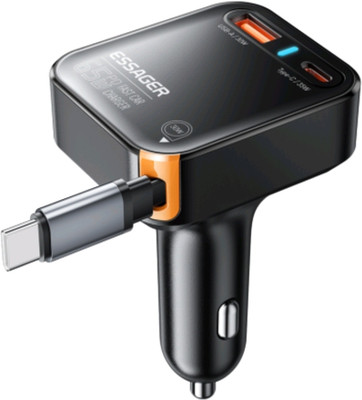 ESSAGER 65 Amp Turbo Car Charger(Black, With USB Cable)