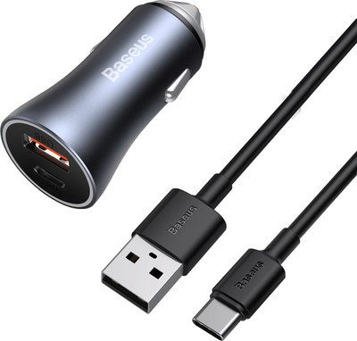 Baseus 12 W Qualcomm Certified Turbo Car Charger(Grey, With USB Cable)