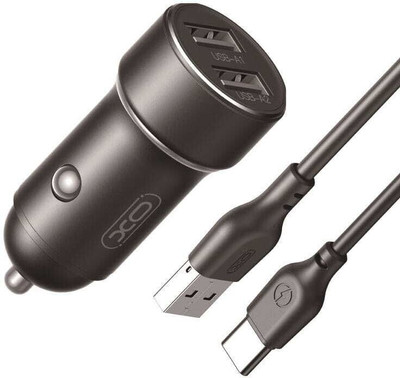Xo professional 2.4 Amp Qualcomm Certified Turbo Car Charger(Black, With USB Cable)