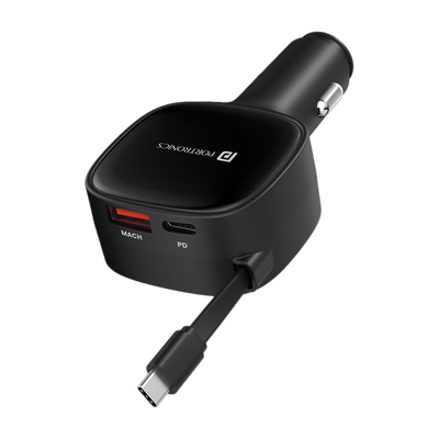 Portronics 84 W Turbo Car Charger(Black, With USB Cable)