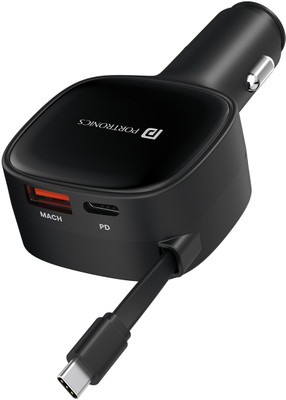 Portronics 84 W Turbo Car Charger(Black, With USB Cable)