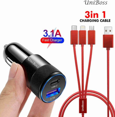 UniBoss 38 W Qualcomm Certified Turbo Car Charger(Black, With USB Cable)