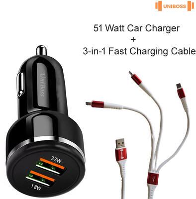 UniBoss 51 W Qualcomm Certified Turbo Car Charger(White, With USB Cable)